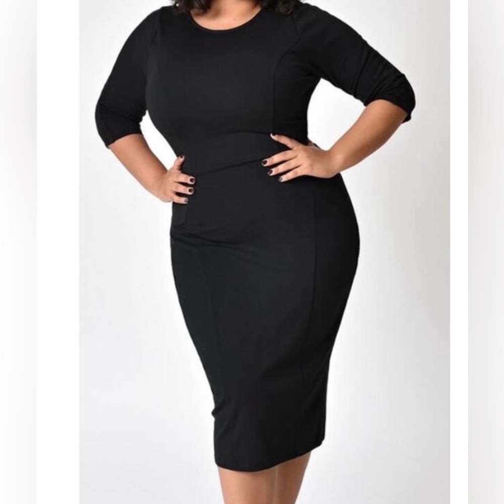 BNWT UNIQUE VINTAGE 3/4 SLEEVE WIGGLE MIDI DRESS SZ 1X